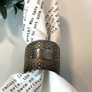 Incredible Victorian era vintage napkin ring basketweave design TMG monogram